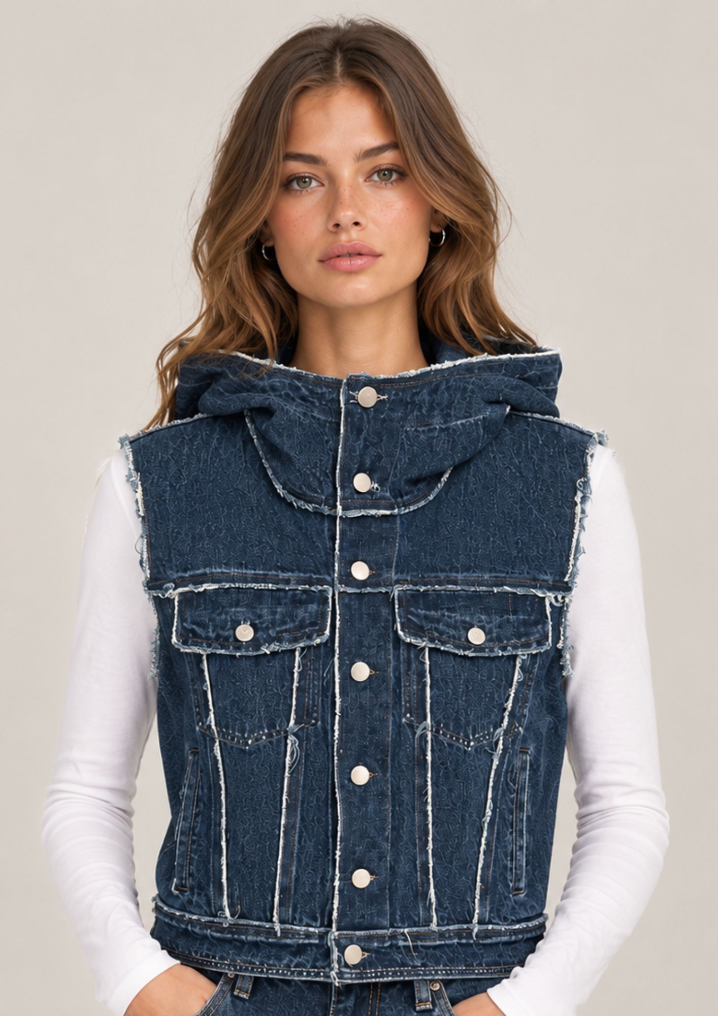 archetipi-Gilet con cappuccio in denim 100% cotone